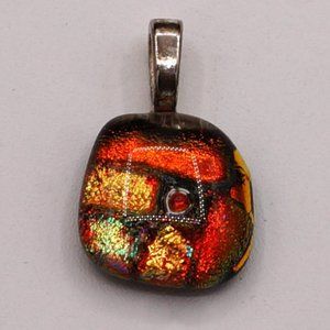 Dichroic Glass "Touch of Glass" Orange Red Gold Black Asymmetrical Pendant
